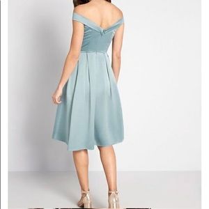 Muse to Me Off-the-shoulder satin dress by Modcloth Collectif in Seafoam